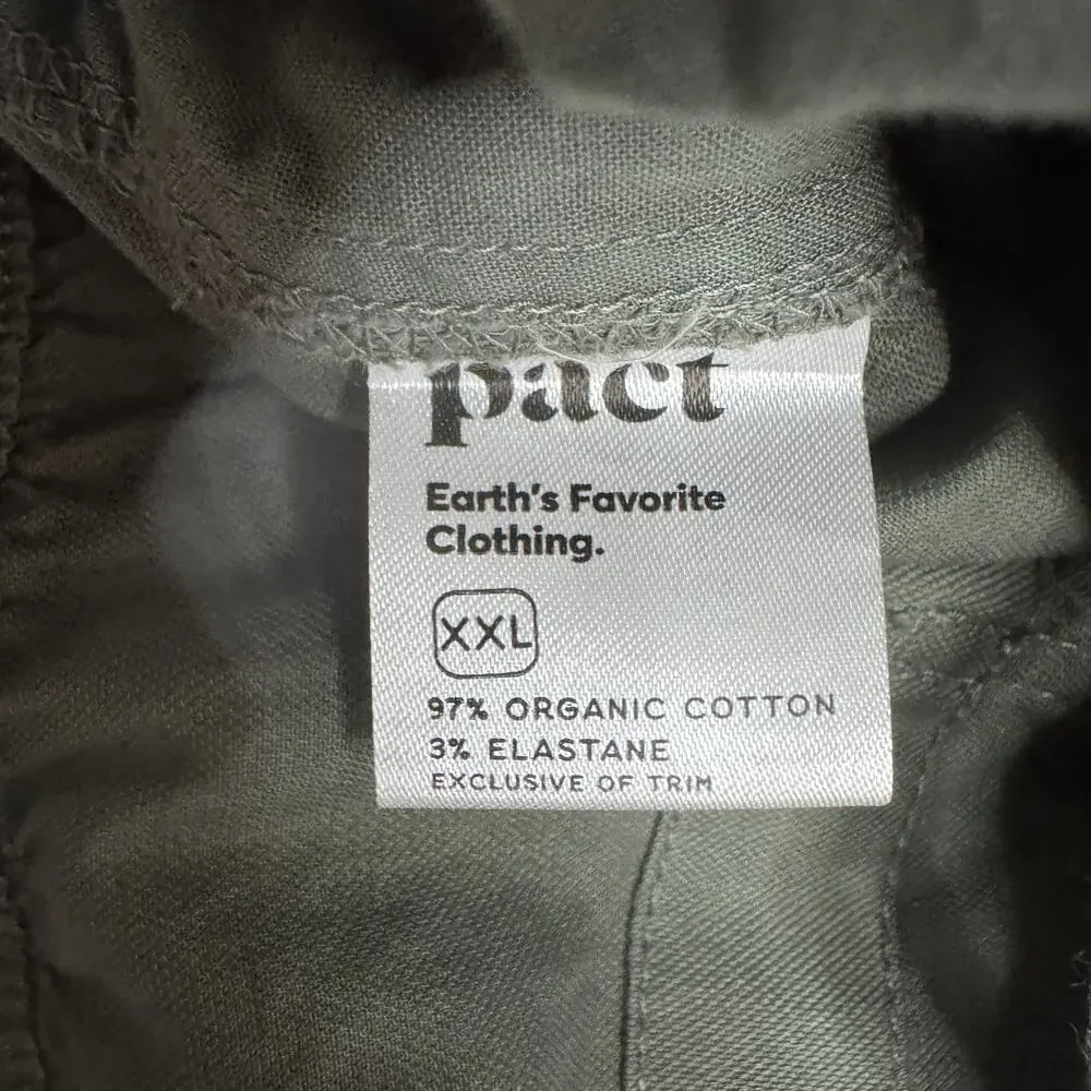 Men's Pact Green Organic‎ Cotton Drawstring Elastic Waist Twill Casual Short XXL